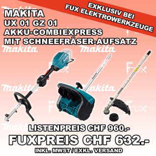 Makita UX 01 GZ 01 Akku-CombiExpress mit Schneefräser-Aufsatz